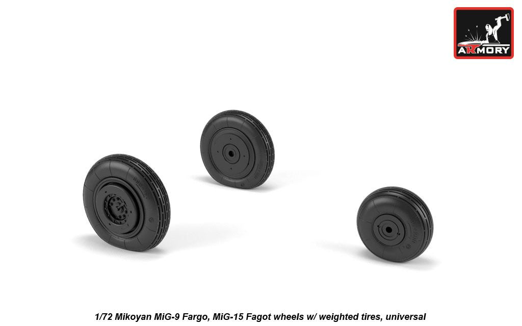 Armory AW72053 1:72 Mikoyan MiG-9 Fargo / MiG-15 Fagot (early) wheels with weighted tires/tyres