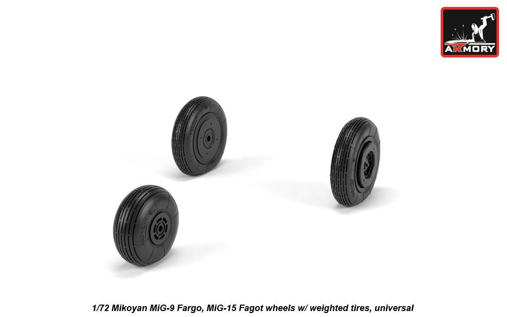 Armory AW72053 1:72 Mikoyan MiG-9 Fargo / MiG-15 Fagot (early) wheels with weighted tires/tyres