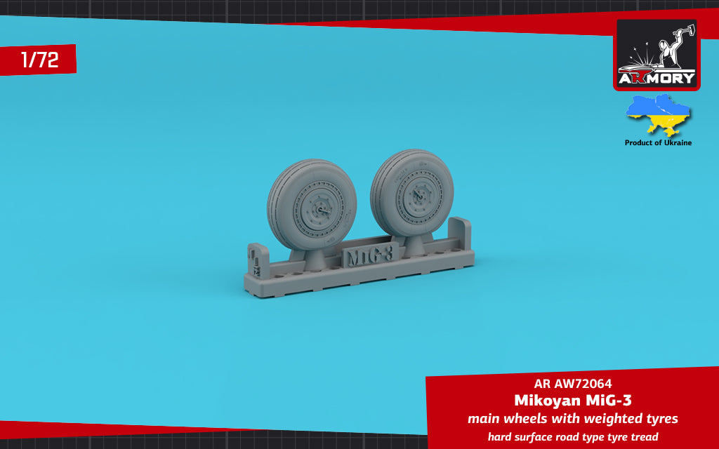 Armory AW72064 1:72 Mikoyan MiG-3 main wheels with weighted tyres, hard surface