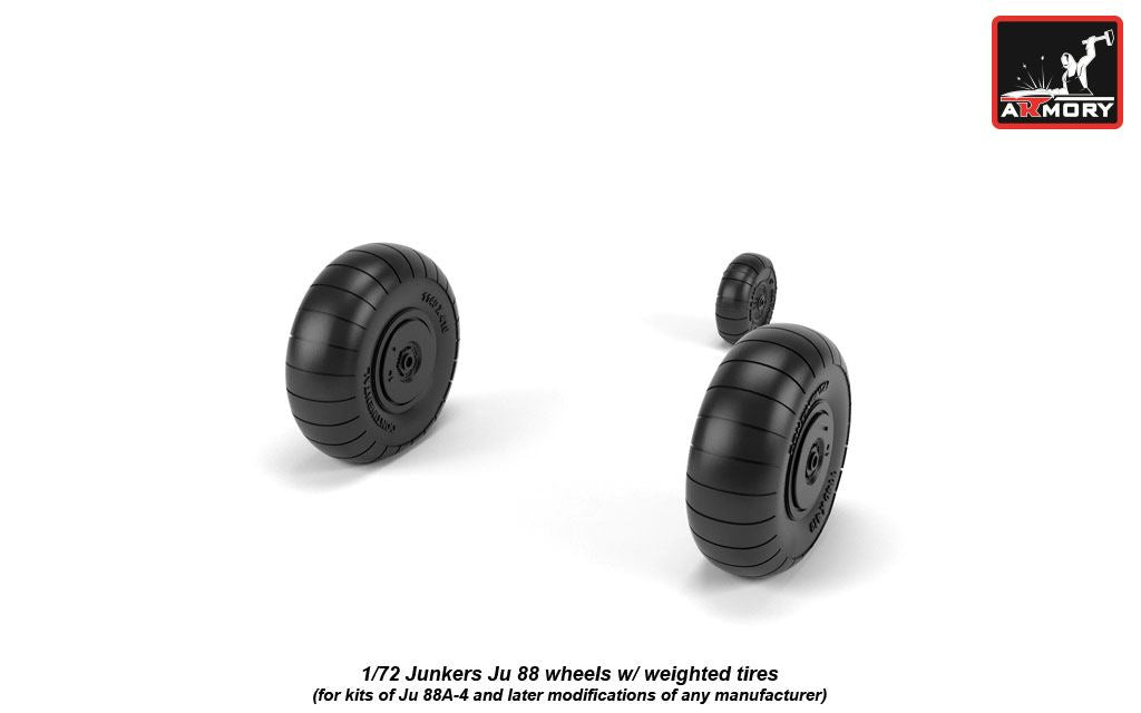Armory AW72202 1:72 Junkers Ju-88 late wheels with weighted tires/tyres
