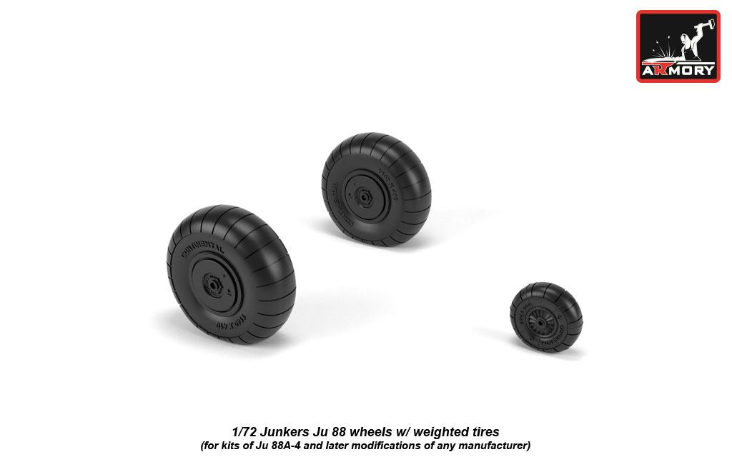 Armory AW72202 1:72 Junkers Ju-88 late wheels with weighted tires/tyres