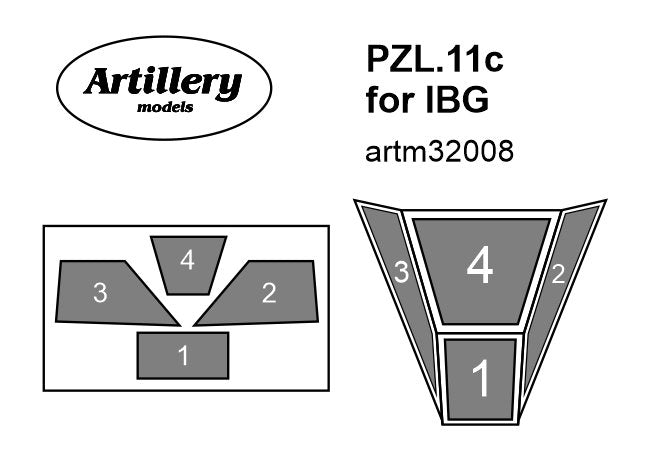 Artillery M32008 1:32 PZL P.11c canopy frame paint mask