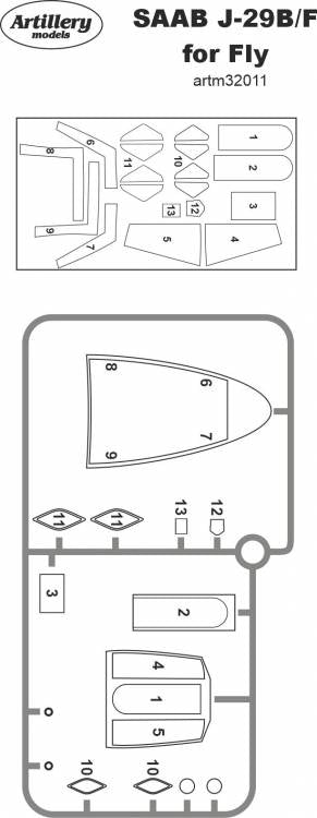 Artillery M32011 1:32 Saab J-29F/Saab J-29B canopy frame paint mask