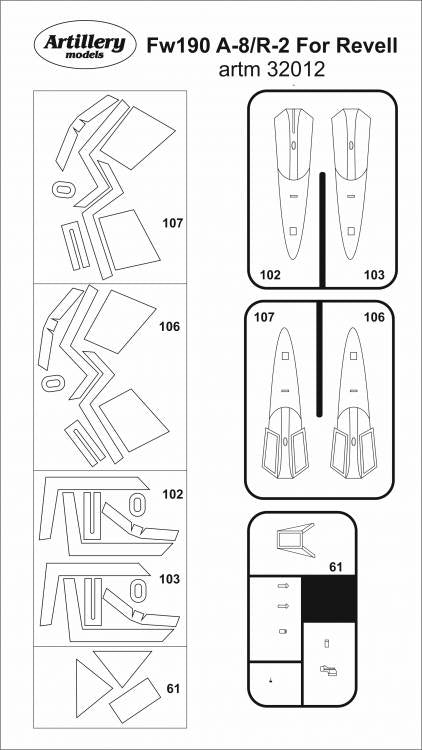 Artillery M32012 1:32 Focke-Wulf Fw-190A-8 /R2 Sturmbock canopy frame paint mask