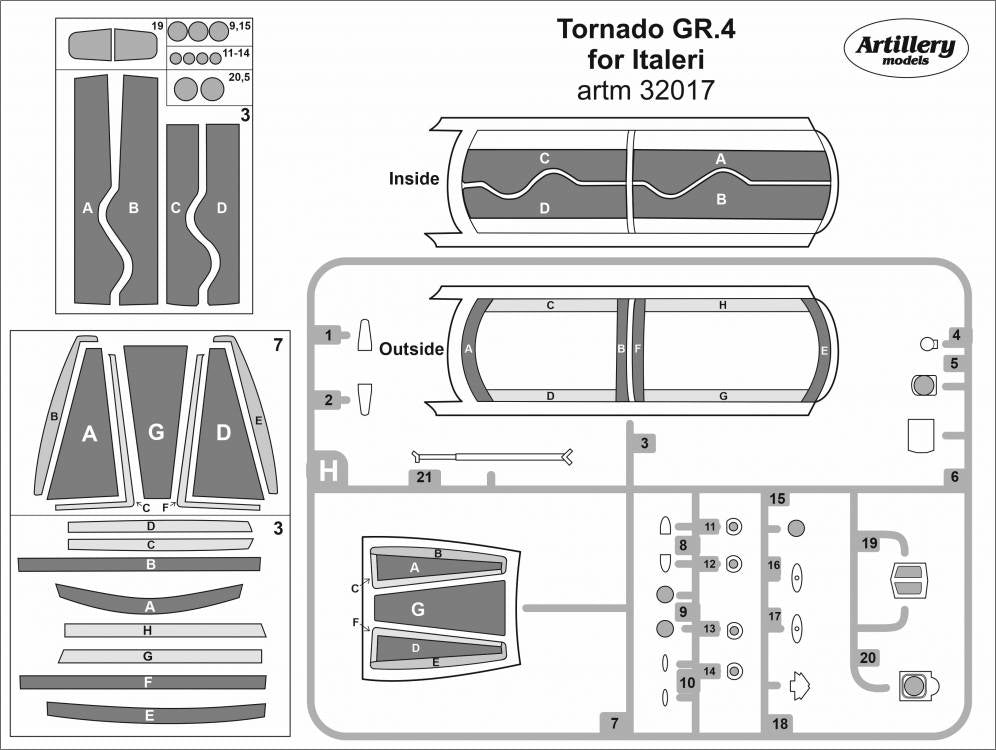 Artillery M32017 1:32 Masks for Panavia Tornado GR.4 canopy frame paint mask