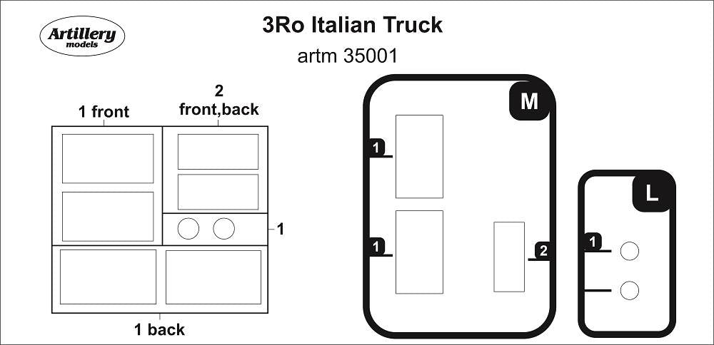 Artillery M35001 1:35 Mask for 3Ro Italian Truck windscreen frame paint mask