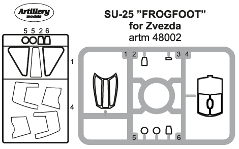 Artillery M48002 1:48 Sukhoi SU-25 Frogfoot canopy frame paint mask