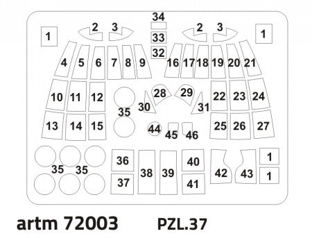 Artillery M72003 1:72 Mask for PZL PZL P.37 canopy frame paint mask