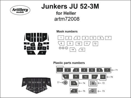 Artillery ARTM72008 1:72 Junkers Ju-52/3M See canopy frame paint mask
