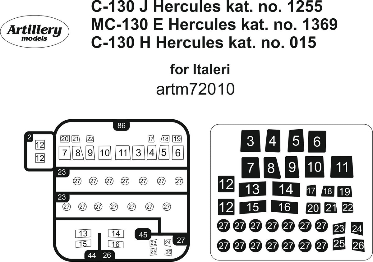 Artillery M72010 1:72 Lockheed C-130J/C-130H, MC-130E Hercules canopy frame paint mask