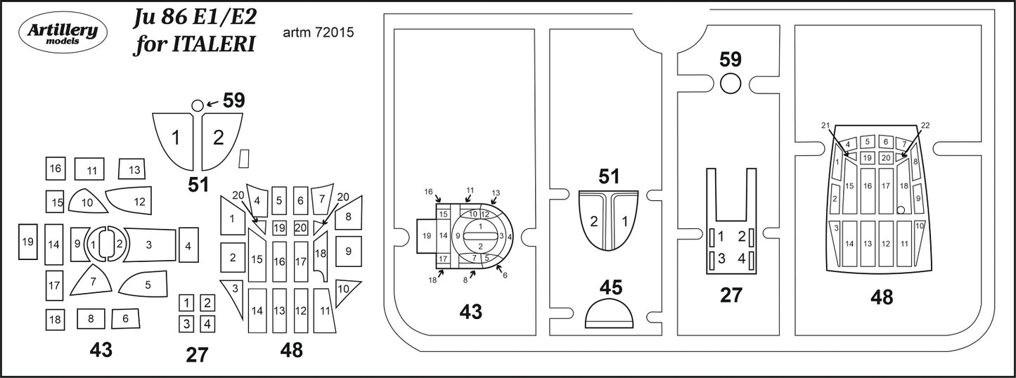 Artillery ARTM72015 1:72 Junkers Ju-86E-1/Ju-86E-2 canopy frame paint mask