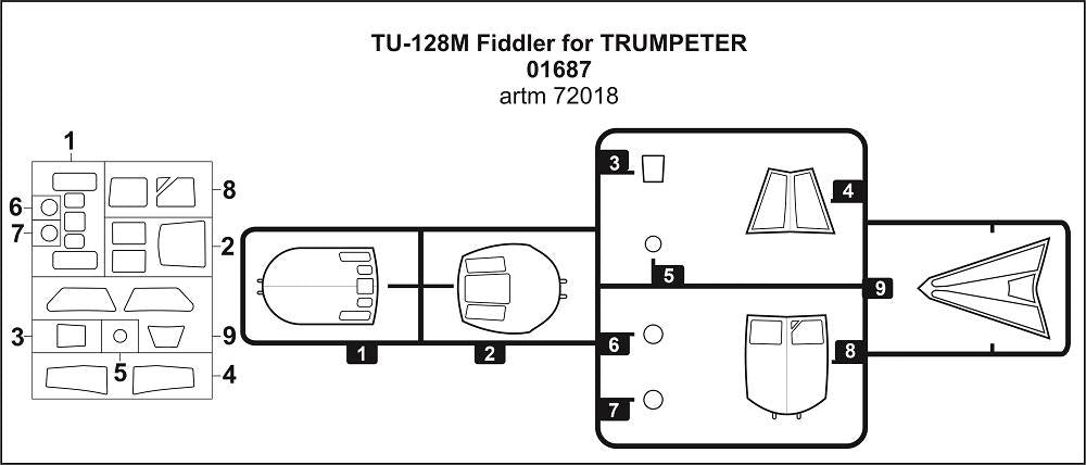 Artillery M72018 1:72 Tupolev Tu-128M Fiddler canopy frame paint mask