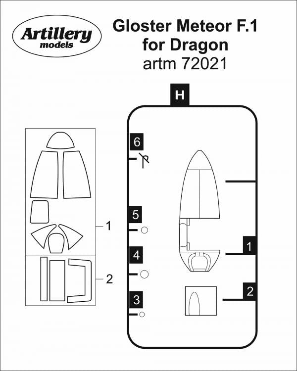 Artillery M72021 1:72 Gloster Meteor F.1 canopy frame paint mask