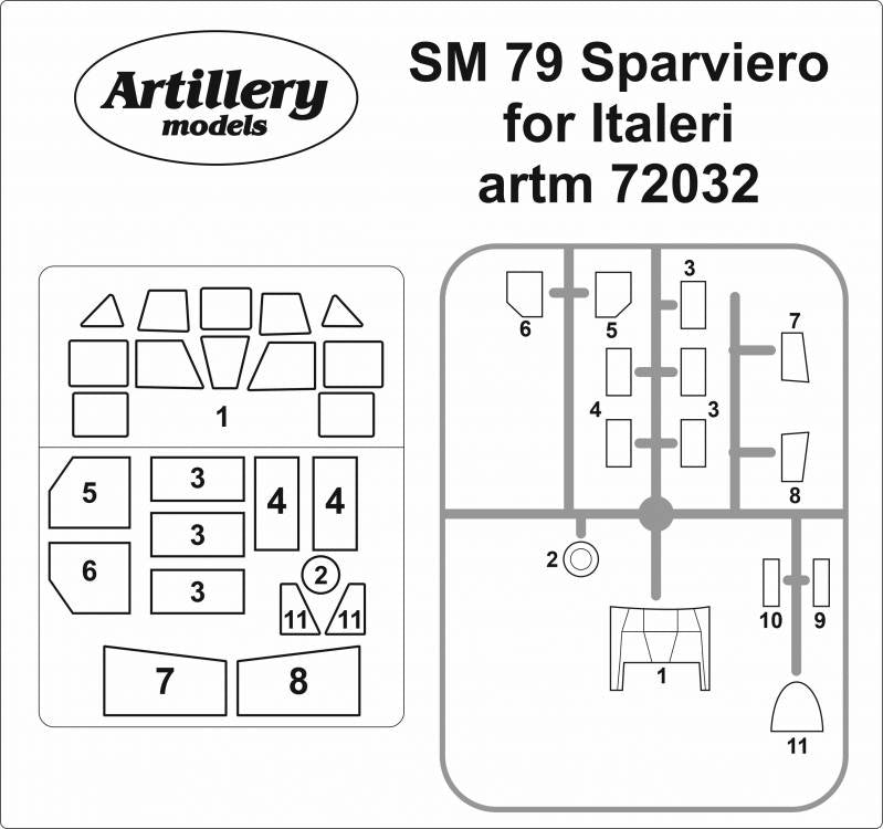 Artillery M72032 1:72 Savoia-Marchetti SM.79 Sparviero canopy frame paint mask