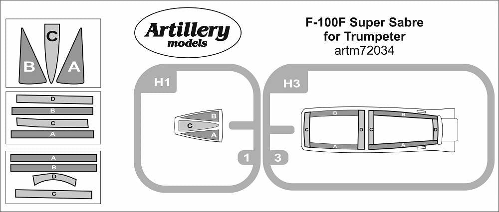 Artillery M72034 1:72  F-100F Super Sabre canopy frame paint mask