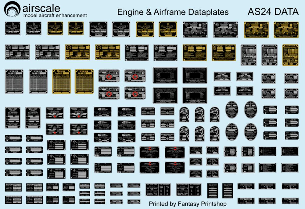 Airscale AS24DATA 1:24 Metallic Placards & Data Plates Allied and Axis WWII