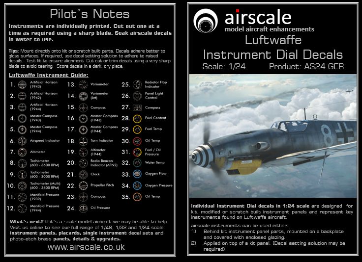 Airscale AS24GER 1:24 Luftwaffe/German WWII Generic Instruments 120+