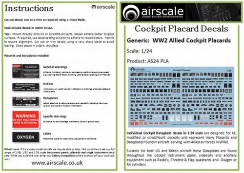 Airscale AS24PLA 1:24 Cockpit Placards & Dataplates (x334)