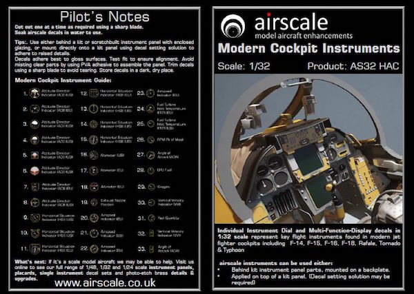 Airscale AS32HAC 1:32 MODERN JETS Cockpit Instrument Decals