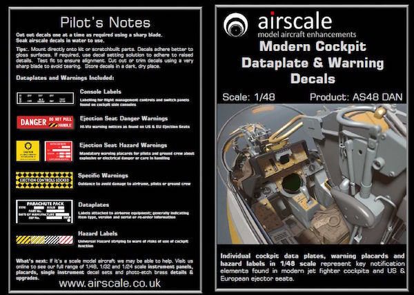 Airscale AS48DAN 1:48 Modern Cockpit Data and Warning decals.