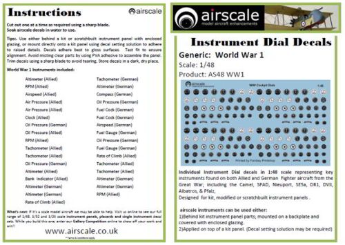 Airscale AS48WWI 1:48 WWI Allied & German Instruments (x156)