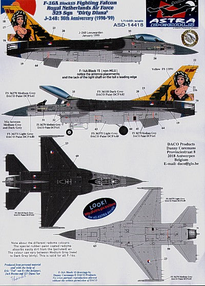 Astra Decals ASD-14418 1:144 General-Dynamics F-16A Block 15 Fighting Falcon Royal Netherlands Air Force