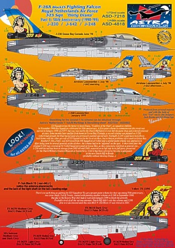 Astra Decals ASD-4818 1:48 General-Dynamics F-16A Block 15 Fighting Falcon Royal Netherlands Air Force