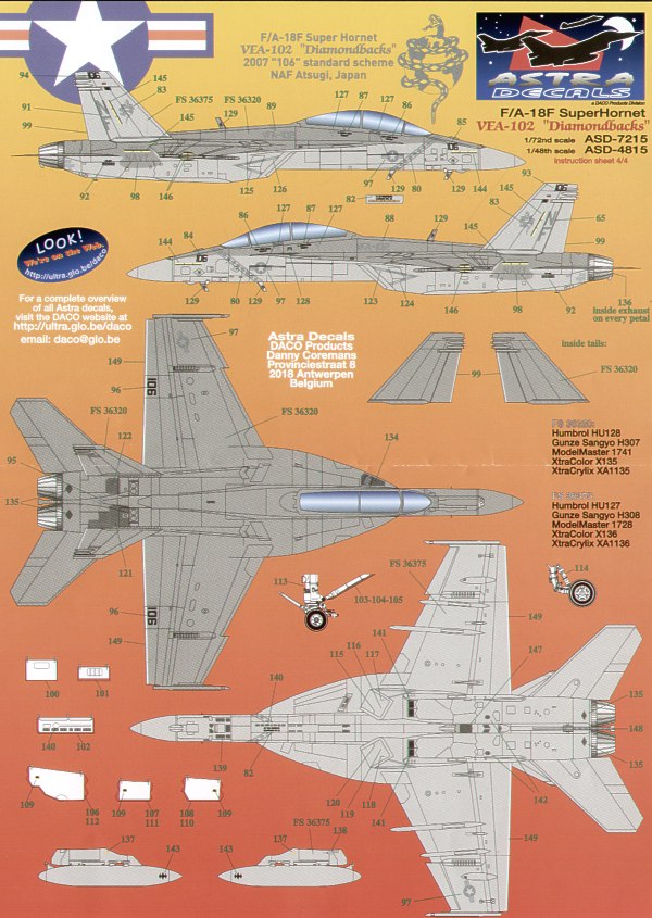Astra Decals ASD-7215 1:72 Boeing F/A-18F Super Hornet VFA-102
