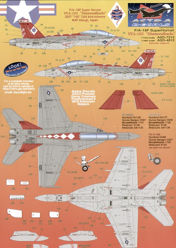 Astra Decals ASD-7215 1:72 Boeing F/A-18F Super Hornet VFA-102