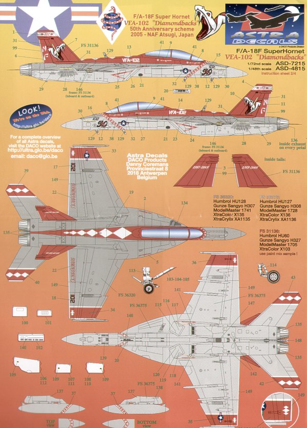 Astra Decals ASD-7215 1:72 Boeing F/A-18F Super Hornet VFA-102