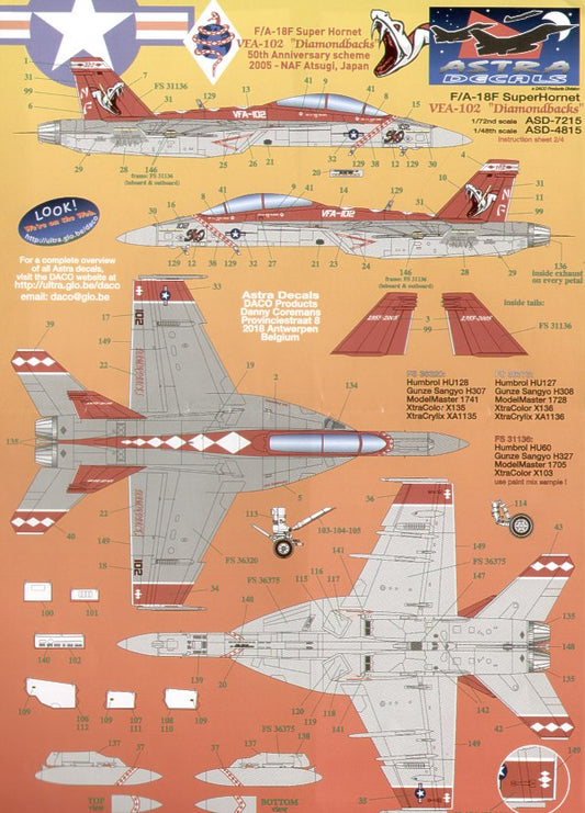 Astra Decals ASD-7215 1:72 Boeing F/A-18F Super Hornet VFA-102