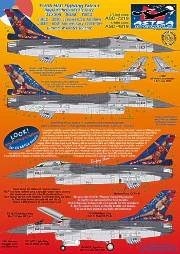 Astra Decals ASD-7219 1:72 General-Dynamics F-16A MLU Fighting Falcon Royal Netherlands Air Force Part 2