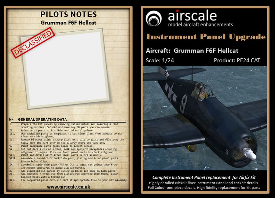 Airscale PE24CAT 1:24 Grumman F6F-5 Hellcat Photo-Etch & Decal Cockpit Upgrade