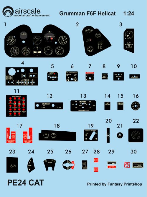 Airscale PE24CAT 1:24 Grumman F6F-5 Hellcat Photo-Etch & Decal Cockpit Upgrade