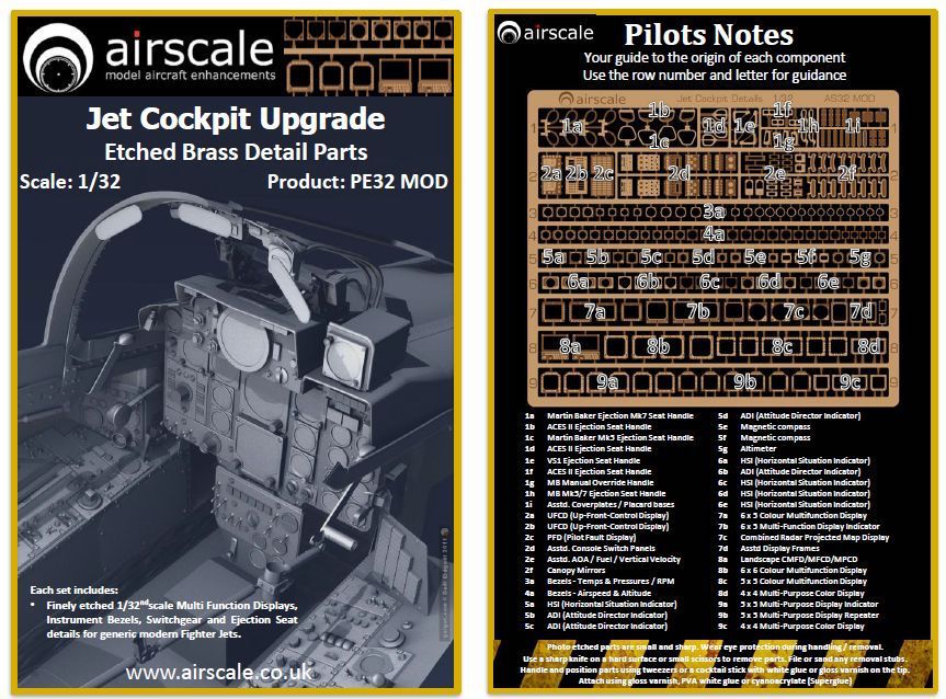 Airscale PE32MOD 1:32 Cockpit Instrumentation and Multi Function Displays, Ejection Seats & Canopies for both U.S. & European Modern Glass Cockpit Aircraft