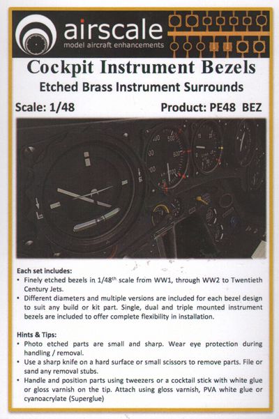 Airscale PE48BEZ 1:48 Instrument Bezels. German, RAF, U.S. instrument bezels