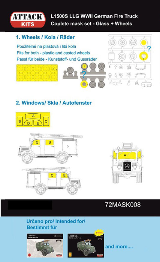 Attack Kits 72MASK008 1:72 M.B. L1500S LLG German Fire Truck (MASK