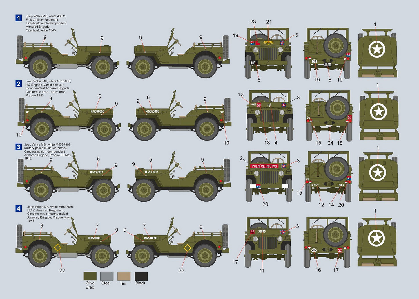 Attack Kits D72005 1:72 Jeep Willys MB CIAB (Czechoslovak Independent Armoured Brigade) Decals