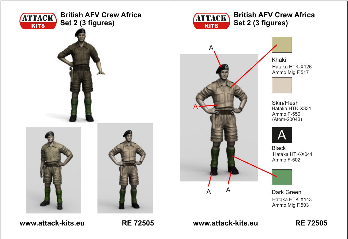 Attack Kits AT-RE72505 1:72 British AFV Crew Africa - Set No.2 (3x fig - shorts)