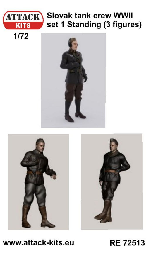 Attack Kits AT-RE72513 1:72 Slovak WWII tank crew, Sert 1 (3x fig, standing)3D printed parts