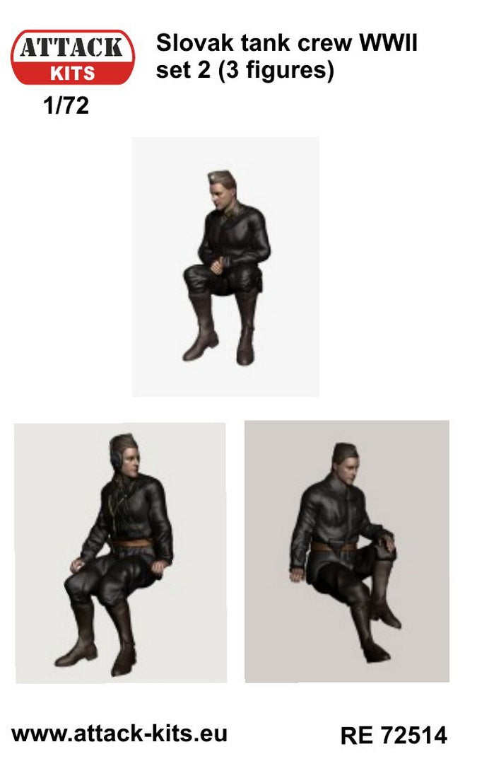 Attack Kits AT-RE72514 1:72 Slovak WWII tank crew, Set 2 (3x fig, sitting) 3D printed parts