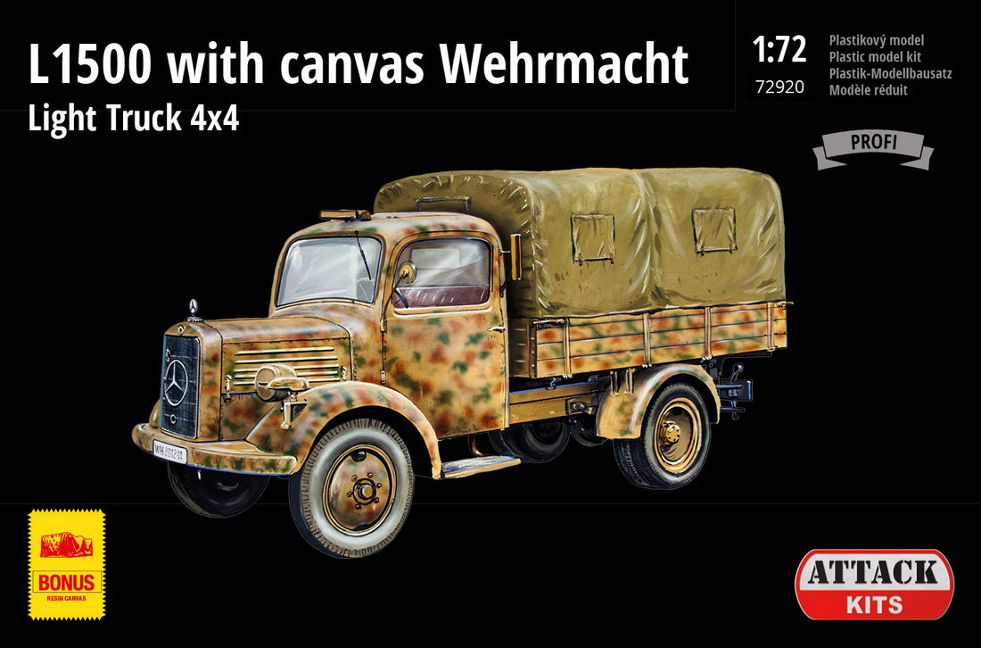 Attack Kits 72920 1:72 M.B. L1500 Wehrmacht Light Truck 4x4 with Canvas Top