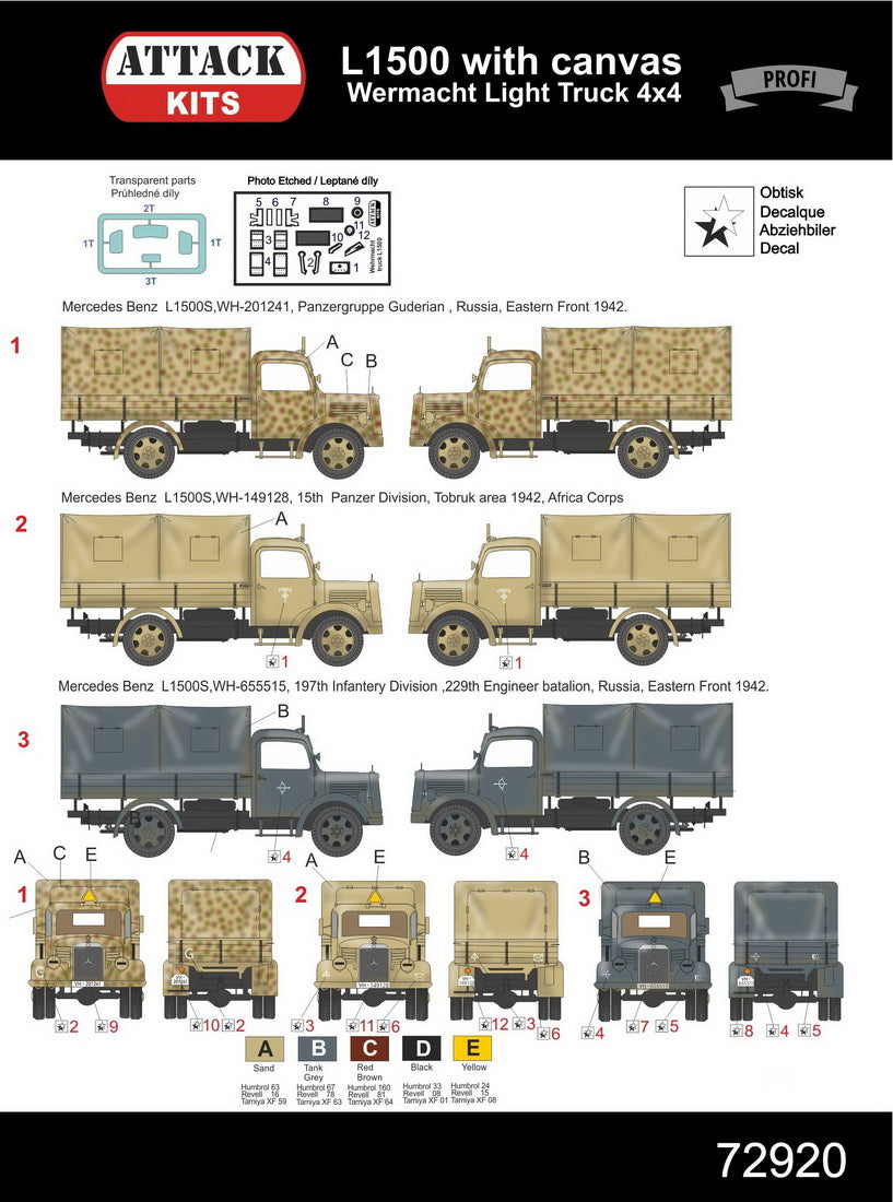 Attack Kits 72920 1:72 M.B. L1500 Wehrmacht Light Truck 4x4 with Canvas Top