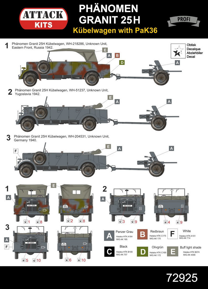 Attack Kits 72925 1:72 Phanomen Granit 25H Kubelwagen with PaK 36