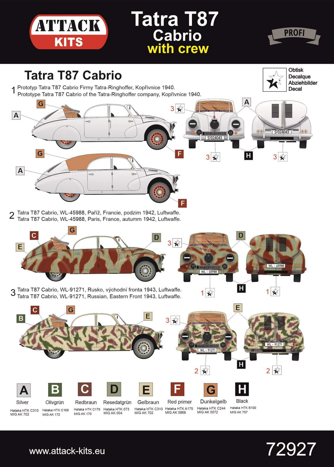 Attack Kits 72927 1:72 Tatra 87 Cabrio with Crew