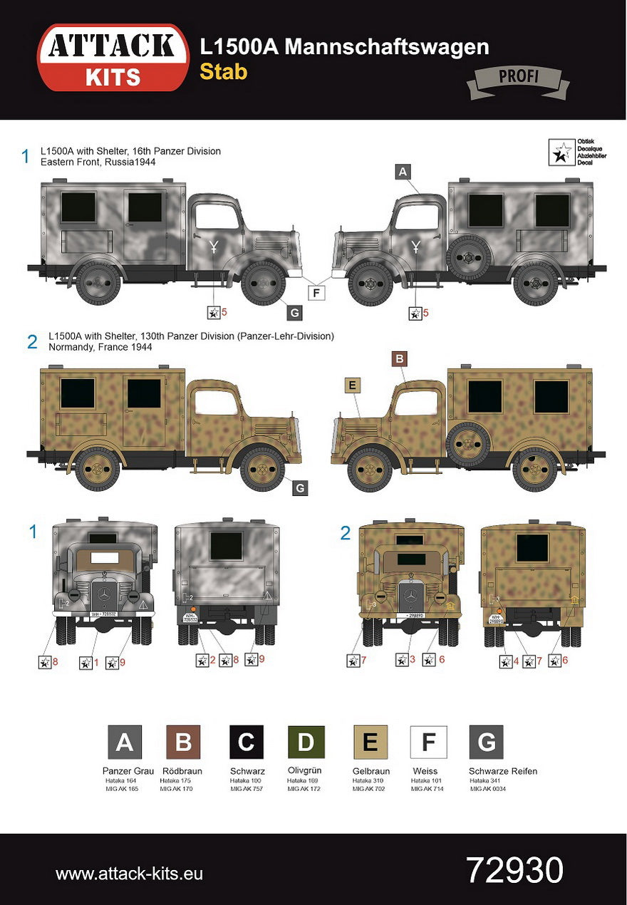 Attack Kits 72930 1:72 M.B. L1500A Mannschaftwagen - Stab