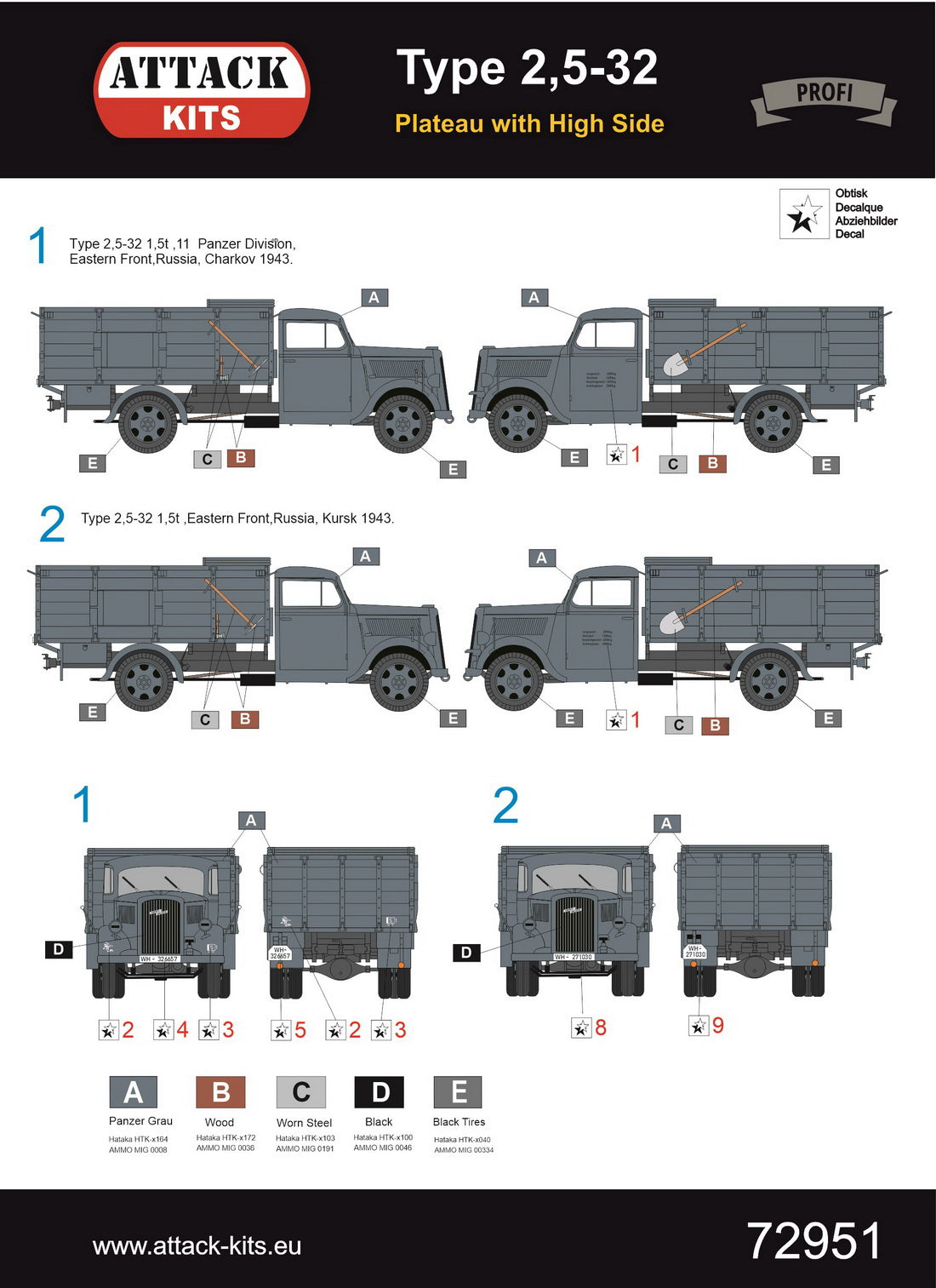 Attack Kits 72951 1:72 Opel Blitz (Type 2,5-32) Plateau High Sidewalls