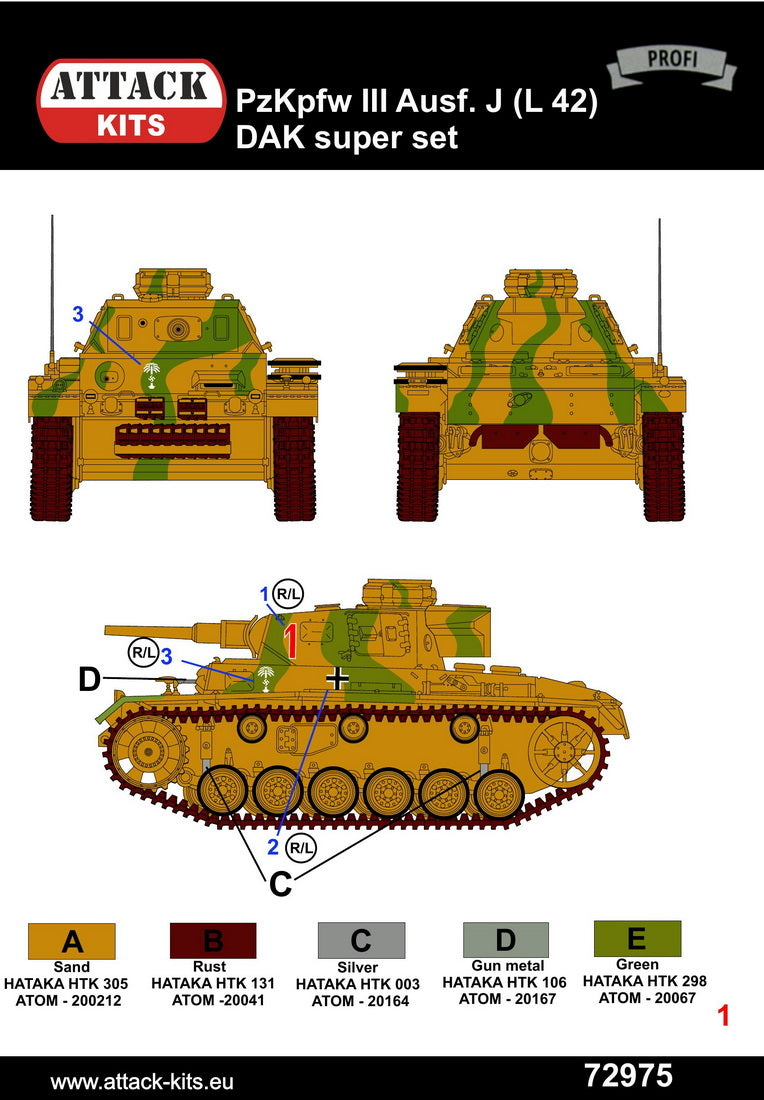 Attack Kits 72975 1:72 Pz.Kpfw.III Ausf.J (L/42) DAK includes 3D printed parts (tracks & details), metal gun barrel