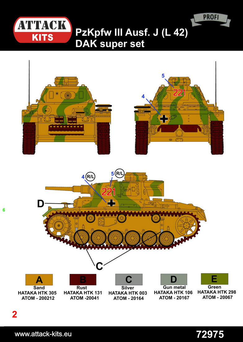 Attack Kits 72975 1:72 Pz.Kpfw.III Ausf.J (L/42) DAK includes 3D printed parts (tracks & details), metal gun barrel
