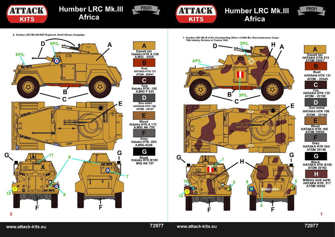 Attack Kits 72977 1:72 Humber LRC Mk.III Africa includes 3D printed parts (wheels & exterior details details)
